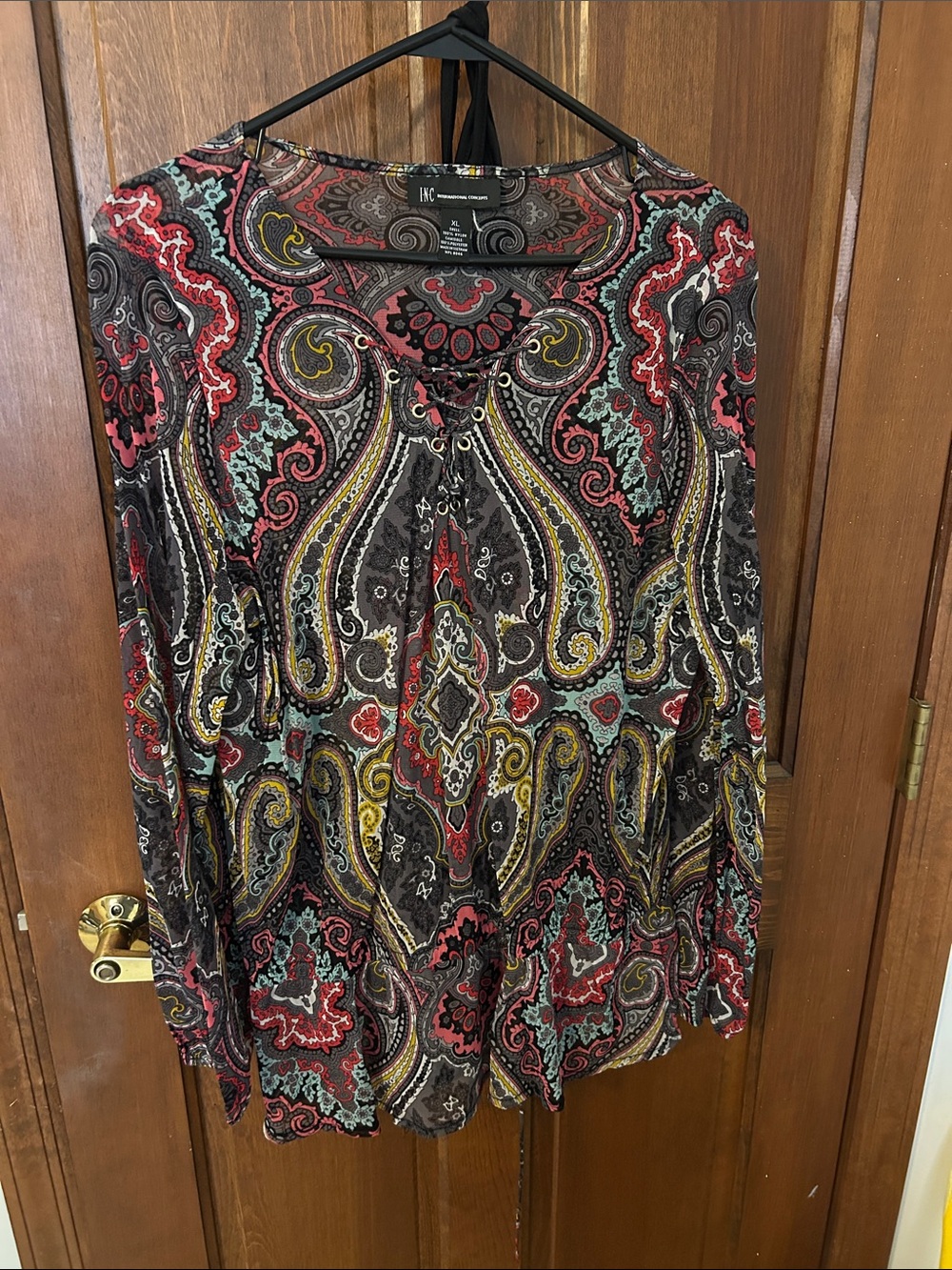 INC International Concepts Multi-Color Paisley Lace-Up Women's Top
